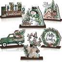6 Pcs Winter Wonderland Wooden Table Decorations Christmas Wood Tabletop Sign Centerpiece Rustic Decorations for Office Farmhouse Home Decor