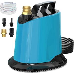 AgiiMan Sump Pump - 125W 1100GPH Submersible Water Pump with 16ft Drainage Hose, 25ft Extra Long Power Cord & 4 Hose Adapters, Water Pump for Basements, Pool Fountains, Hot Tub, Garden Pond, Blue