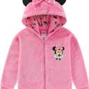 Disney Minnie Mouse Girls Zip Up Coral Fleece Hoodie with Bow and Ears for Toddler and Big Kids, 5
