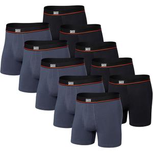 SAXX Underwear Co. Men's Underwear With Pouch Non-Stop Stretch Cotton Boxer Brief Fly 10 Pack (Medium, Deep Navy/Black)