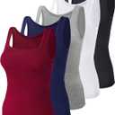 BQTQ 5 Pack Women's Tank Tops Square Neck Sleeveless Ladies Tank Top Undershirts (Large, Black, White, Gray, Darkrednavy)