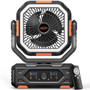 OGERY 2025 Upgraded Camping Fan, Portable Rechargeable Fan with 20000mAh Battery Powered, Stronger Wind, Stepless Speed Regulation, Fast Charging for Tent, Travel, Car, Outdoor Camping Essentials (Black&Orange)