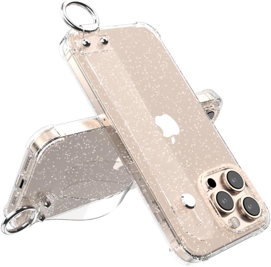 for iPhone 16 Pro Max Clear Glitter Case with Hand Strap, Sparkle Bling Flexible TPU Protective Cover Case with Adjustable Hand Strap & Keyring for Girls & Women - 6.9 Inches 2024