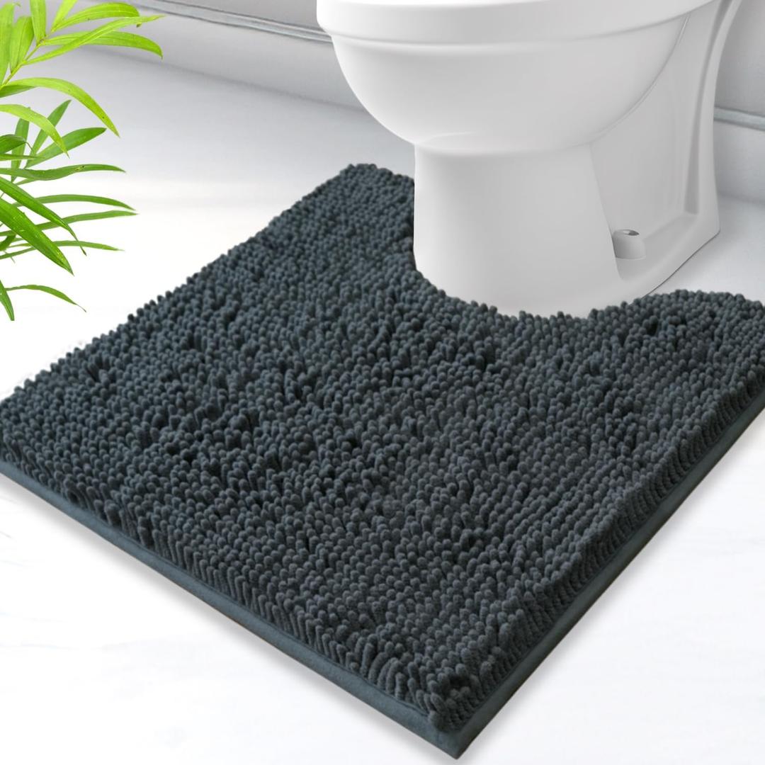 Toilet Rugs U-Shaped,Super Absorbent Chenille Bathroom Rugs and Strong PVC Non-Slip Backing for Toilets Rug Set,Machine Washable,Bath Mats for Bathrooms,20"x 20",Dark Grey