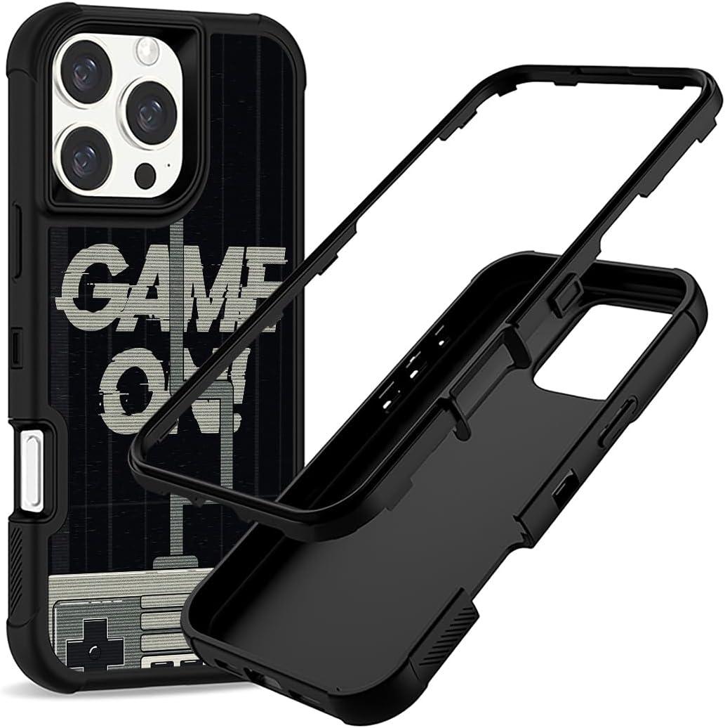 Compatible with iPhone 16 Pro Case, Heavy-Duty 3-in-1 Full-Body Rugged with Soft Rubber Bumper Shockproof Protective Cover for Men Boys Kids Teen - Game On 010