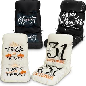 Chunful 4 Pack Halloween Decoration Patio Chair Cushions Outdoor Indoor Tufted Backrest Cushion Furniture Seat Pad Horror Atmosphere Decor for Swivel Rocker Patio Set(47.2 x 19.6 x 4.7 Inches)