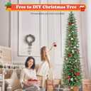Green Pencil Artificial Christmas Tree Pre-Lit with Warm Lights, Slim Xmas Tree - 7FT
