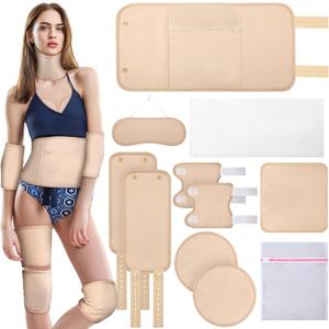 11 Pcs Castor Oil Pack Wrap Set, Flannel Reusable Castor Oil Pack Kit for Waist Neck Breasts Elbow with Adjustable Strap and Laundry Bag Washable(Small,Skin Color)