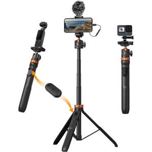 K&F CONCEPT 62'' Phone Selfie Stick Tripod, 2-in-1 Lightweight Extendable Cell Phone Tripod Stand with Remote, Compatible with GoPro/Insta360 X5X4/DJI OSMO 360 Pocket 3.