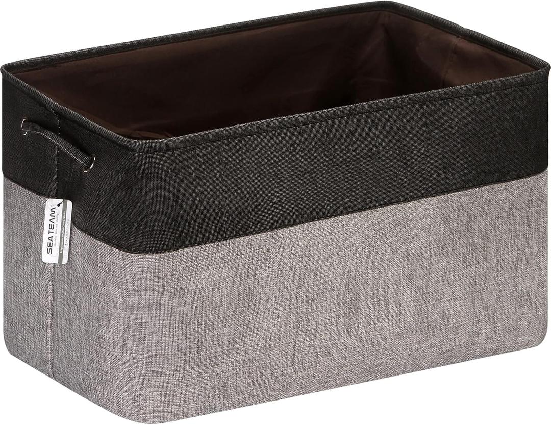 Sea Team 3-Pack Extra Large Storage Basket Set, Trunk Organizer, Clothes Toys Bin, 22 x 15 x 13 Inches, Rectangular Canvas Fabric Collapsible Shelf Box with Handles for Kids Room (Grey/Black)