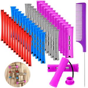 48 Pieces Hair Perm Rods Short Cold Wave Rods Plastic Perming Irons Hair Curling Rollers Curlers with Steel Pintail Comb Rat Tail Comb for Hairdressing Styling Supplies, (4 Sizes, 4 Colors)