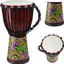 Wood Djembe Drum, 8.5'' x 16''Carved Mahogany African Drums with Goatskin Drumhead, West African Styled Professional Djembe Hand Drum for Kids and Adults Beginners
