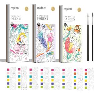 MiDeer Watercolor Painting Book for Kids Ages 4-8, Pocket Watercolor Painting Book Arts and Crafts for Toddlers, Travel Activities Paint with Water Coloring Book Set for Kids 3-8 (3 Packs)