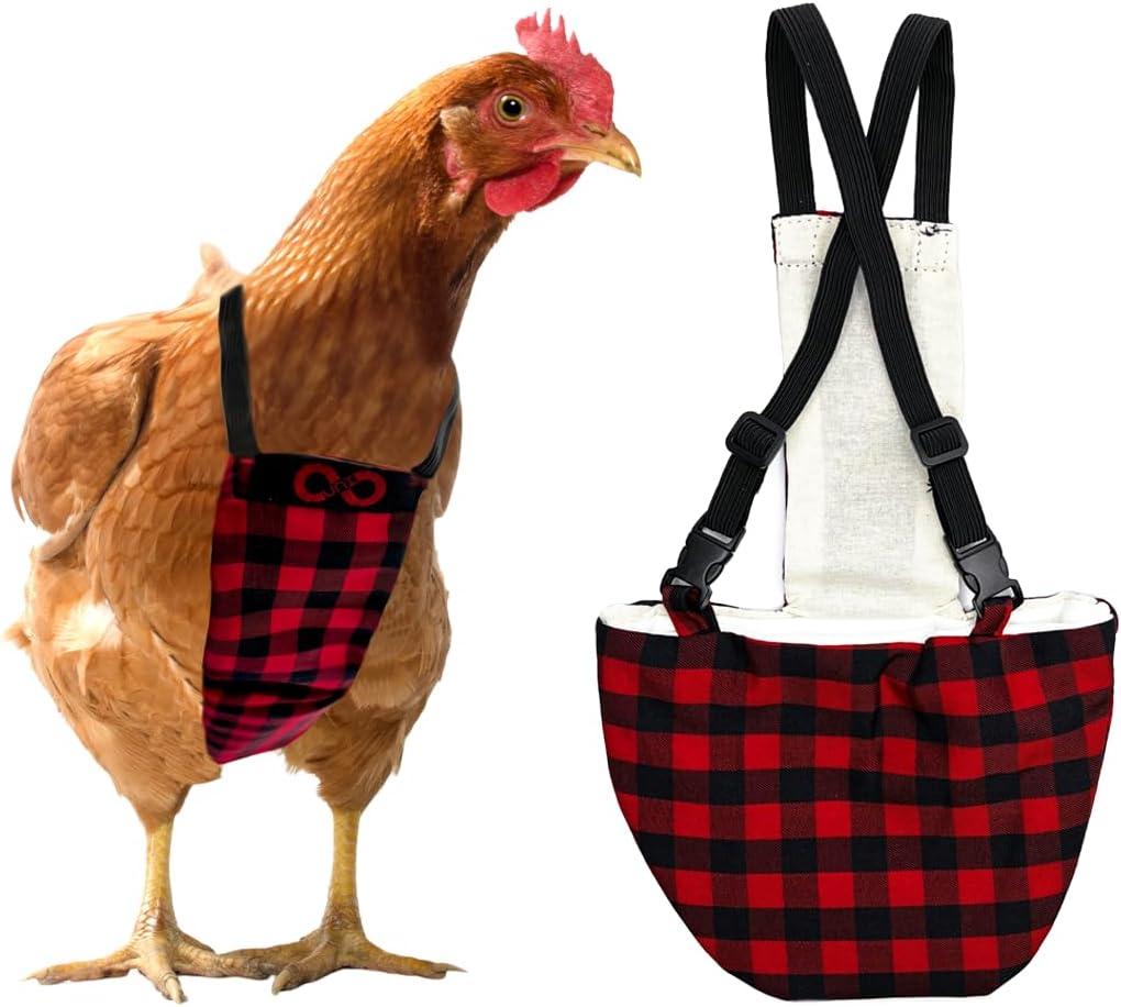 Chicken Diapers for Roosters, Hens, Ducks, Ducklings - Disposable Lining, Reusable, Adjustable, Size That FITS, Large, XL by Uni Infinity (Red and Black Plaid, Chicken Large, 1, Count)
