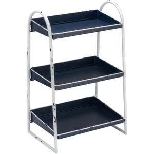 Creative Co-Op Heavily Distressed 3-Tier Metal Tray with White Frame & Rim, Navy