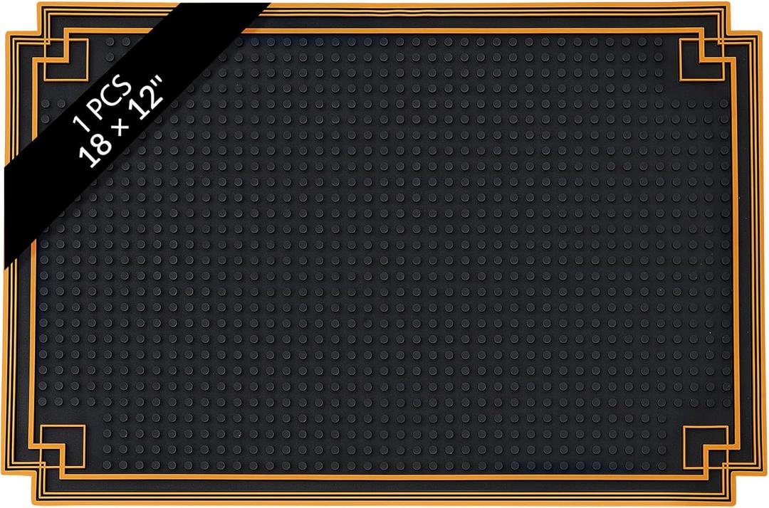 Drydiet 1 Pcs 18 x 12 Inch Bar Mat Non Slip Rubber Mat with Gold Border Durable Stylish Spill Cocktail Service Coffee Mats for Restaurants Barbershop Clippers Bartending, Black