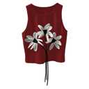 SOLY HUX Women's 3D Floral Crew Neck Sleeveless Summer Crop Tank Tops (Red, L)