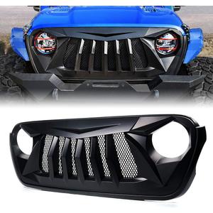 Xprite Matte Black Front Grille Grid Grill w/Mesh Compatible with 2018-2024 Jeep Wrangler JL&2020+ Gladiator JT - Black Widow Series
