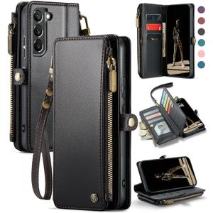Defencase Compatible with Galaxy S21 FE 5G Case Wallet with RFID Blocking Card Holder for Women Men, PU Leather Magnetic Snap Flip Zipper Strap Phone Case Fit for Samsung Galaxy S21 FE 5G, Black