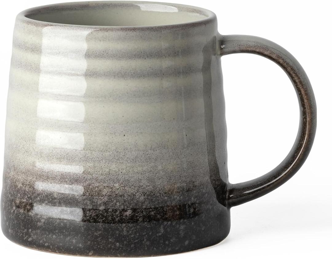 Ceramic Coffee Mugs, 16oz, Large Capacity, Wide Bottom, Transmutation Glaze Craft, Handmade Pottery Mug, Tea Cups with Handle for Office/Home, Dishwasher and Microwave Safe (Grey Black)