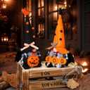 Ni-JASW Halloween Plush Gnomes Set of 2, Spooky Orange Black Bats Boo Swedish Tomte Elf Figurines Tiered Tray Decor