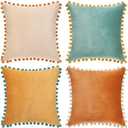 MONDAY MOOSE Decorative Throw Pillow Covers Cushion Cases, Set of 3 Soft Velvet Pom Poms Double-Sided Designs, Mix and Match for Home Decor, Pillow Inserts Not Included (20x20 inch, Orange/Teal)