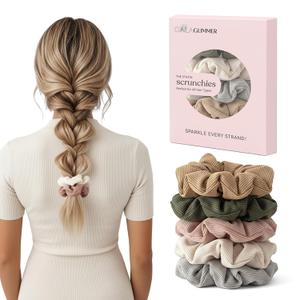 Hair Scrunchies for Women, No Crease Cotton Scrunchies for Thick & Curly Hair, Ideal for Workouts & Sports Everyday Wear (Brown, Green, Pink, White, Gray)