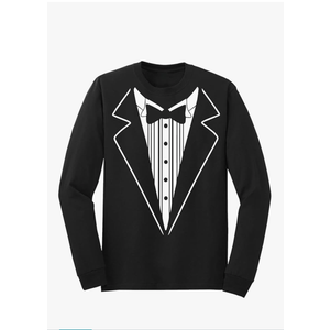 Promotion & Beyond Long Sleeve Tuxedo Shirts for Men | Tuxedo White Funny Faux Fake Casual Long Sleeve Shirt SIZE M