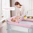 SIMPLGIRL 5-in-1 Pink Baby Bassinet Bedside Crib, Pack n Play Long Next to Parents Bed Crib, Foldable Playard, Playpen Travel Bed Nursery Center for Girl Infant Newborn