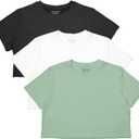 MAX ALLIE Women's Ultra Soft Cropped T Shirt Crew Neck Tees Casual Loose Fit Basic Lightweight (Black/White/Green), XL
