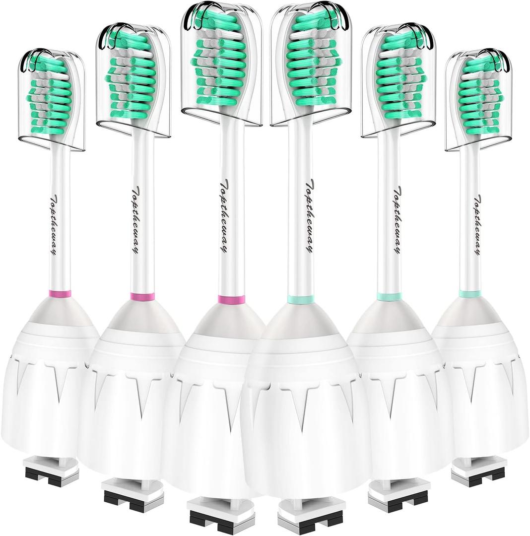 Toptheway Replacement Brush Heads Compatible with Sonicare E-Series Essence Xtreme Elite Advance and CleanCare Screw-On Toothbrush Handles 7022/66, 6 Pack