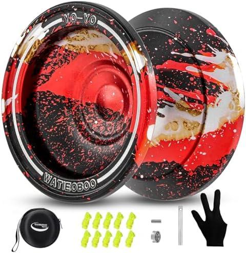 WATIEOBOO yoyo Responsive Yoyo for Beginners,Professional Unresponsive Yo yo for Adults Pro Metal Trick Yo-yo with Yo Yos Bearing Kit 10 Strings, Case & Gloves