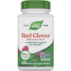 Nature's Way Red Clover Blossom Herb, Traditional Health Support for Women*, 800 mg per 2-Capsule Serving, Non-GMO Project Verified, Red Clover Supplement, 100 Vegan Capsules (EXP: 04/30/2030)