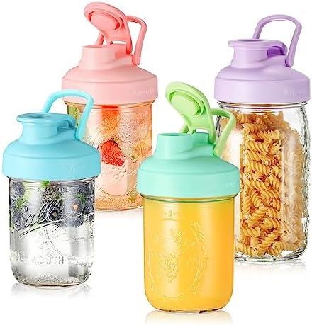 Aieve Mason Jar Lids, 2 Pack Wide Mouth Mason Jar Pour Spout Lid, Canning with Flip Top Lid, Leak-Proof