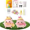 Crochet Kit for Beginners - 2 PCS Pink Spring Outing Pig Knitting Kit,Adult Beginner Crochet Kit, Beginner Crochet kit for Kids with Step-by-Step Video Tutorial