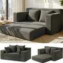Convertible Sofa Bed, 5 in 1 Small Boneless Couch Pull Out Loveseat Sleeper Sofa,Corduroy Futon Couch Folding Mattress with 4 Pillows for Living Room (Gray, Loveseat) (Grey)