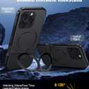 Oterkin Magnetic for iPhone 16 Pro Case Compatible with MagSafe [Foldable Invisible Stand][Tempered Glass Screen Protector & Full Camera Protection] 15FT Military Dropproof Phone Case (Black)