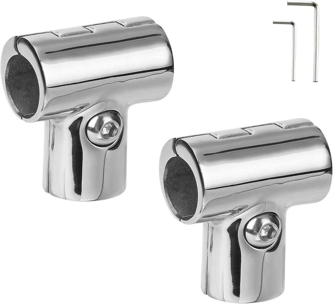 Marine Boat Hand Rail Detachable Tee for 7/8 inch (22 mm) or 1 inch (25.4 mm) Tubing, Heavy Duty 90 Degree 316 Stainless Steel Hinged Handrail Tee Fitting (2-Pack)