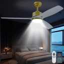 52 Inch Ceiling Fans with Lights and Remote Control - Outdoor Indoor Flush Mount Low Profile White Gold Ceiling Fans for Living Room,Bedroom,Patio