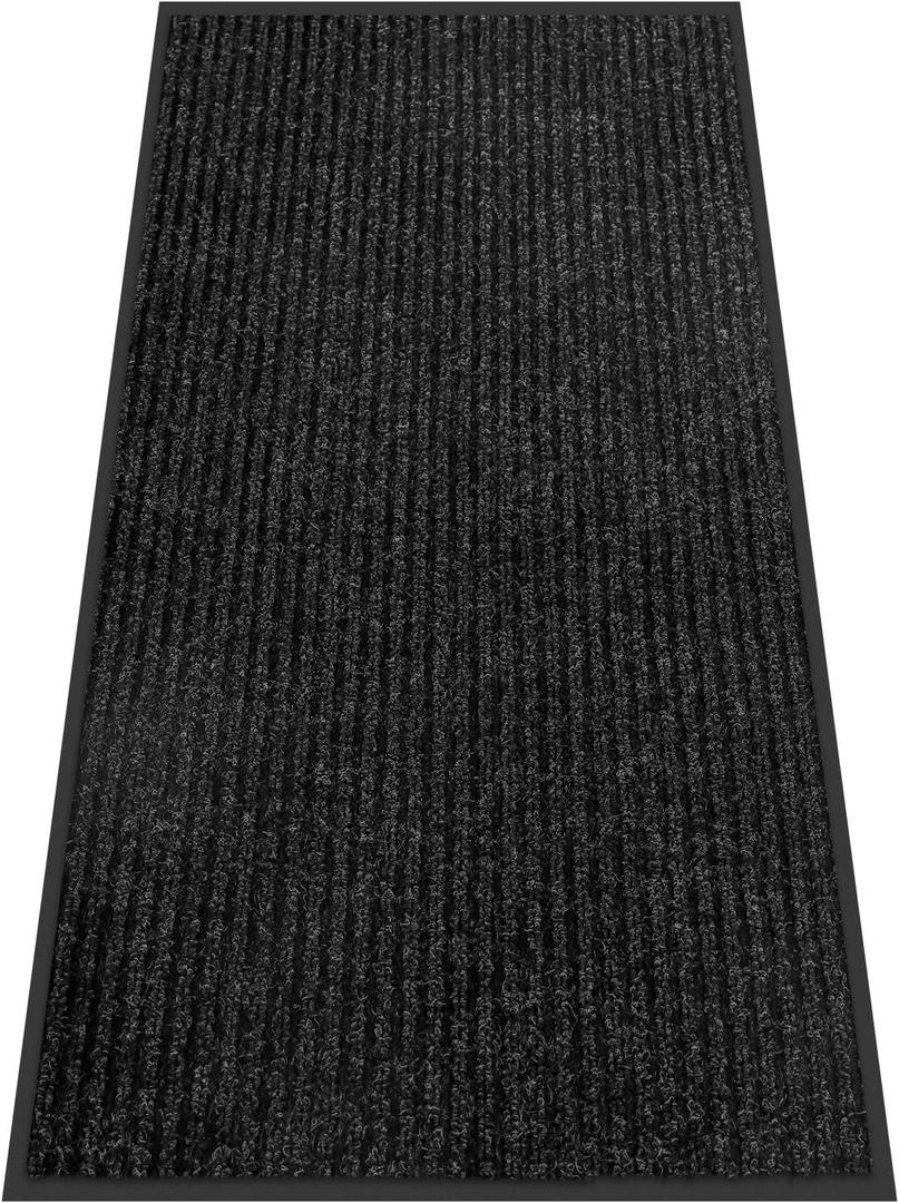 Indoor Outdoor Door Mat, 2'x4' Waterproof Heavy Duty Doormat for Entryway, Rubber Backing Non Slip Front Door Mat, Durable Commercial Outdoor Entrance Floor Mat for Home Office, Black