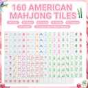American Mahjong Set, 160 Pink Mahjong Tiles 4 Rack Pushers 4 Dice 3 Bags | 1.2'' Melamine Tiles, All-in-One Rack Pushers, Botanical Art, Clear Symbols, for Family Beginner Game Table Travel Collection, 1.2 x 0.9 x 0.5 inches