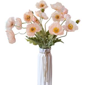 Artificial Flowers 5Pcs Poppies Flowers Artificial Silk Flowers for Home Office Wedding Outdoor Decor (Champagne)