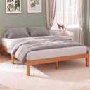 DUMOS Full Size Bed Frame, Solid Wooden 12IN Platform Bed Base with Sturdy Wood Slat Support, Noise-Free Design, No Box Spring Needed, Easy Assembly, Natural Pine