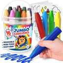 Jumbo Crayons For Toddlers 1-3 - 16pc Toddler Crayons For Kids Ages 4-8 1-3 2-4 - With Printed & PDF Crayon Color Sheets - Non Toxic, Washable, Large & Easy To Grip - Toddler Coloring Art Supplies