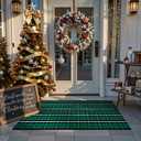 Christmas Door Mat Outdoor 24"x51", Green/Black Buffalo Plaid Front Porch Rug Cotton Hand-Woven Washable Layered Door Mats,Reversible Checkered Floor Rugs for Home Decor Outside
