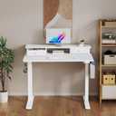 White Electric Standing Desk with Drawers - 40 Inch Small Standing Desk with Shelf Monitor Stand Storage Height Adjustable for Home Office, Study Writing Girls Computer Sit Stand Desks for Bedroom