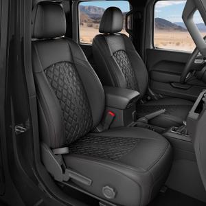 for Jeep Wrangler Seat Covers JL 4 DR Without Rear Cup Holder 2018 2019 2020 2021 2022 2023 2024 2025 2026, Custom Fit Car Seat Covers Full Set,Waterproof Leather Seat Protector,Black