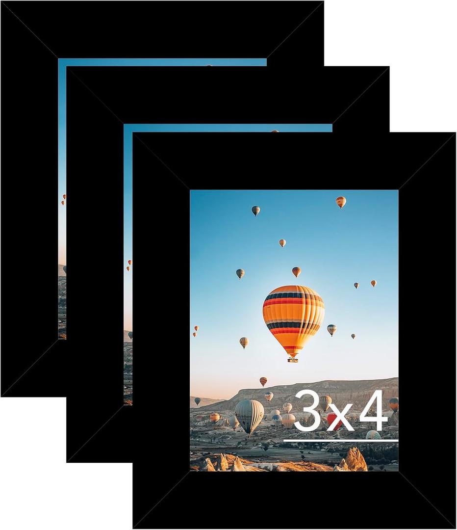 3x4 Picture Frame Set of 3 for Tabletop or Wall, 3 x 4 Wall Gallery Poster Photo Frame with Shatter Resistant Plexiglass, 3 Pack, Black