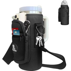 Sports rabbit Universal Water Bottle Holder  Durable Oxford & Neoprene Hybrid Design Compatible with Stanley 30/40oz Handled & 64/87oz Straight Tumblers, Adjustable Strap for Gym, Travel, Outdoors (Black)