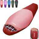 Cold Weather Mummy Sleeping Bag Flannel 0 Degree Winter Sleeping Bag Machine Washable Heavy Duty for Adults, Teenager with Compression Sack 4 Seasons for Camping Hiking Traveling (32F Under 6.56, RED)